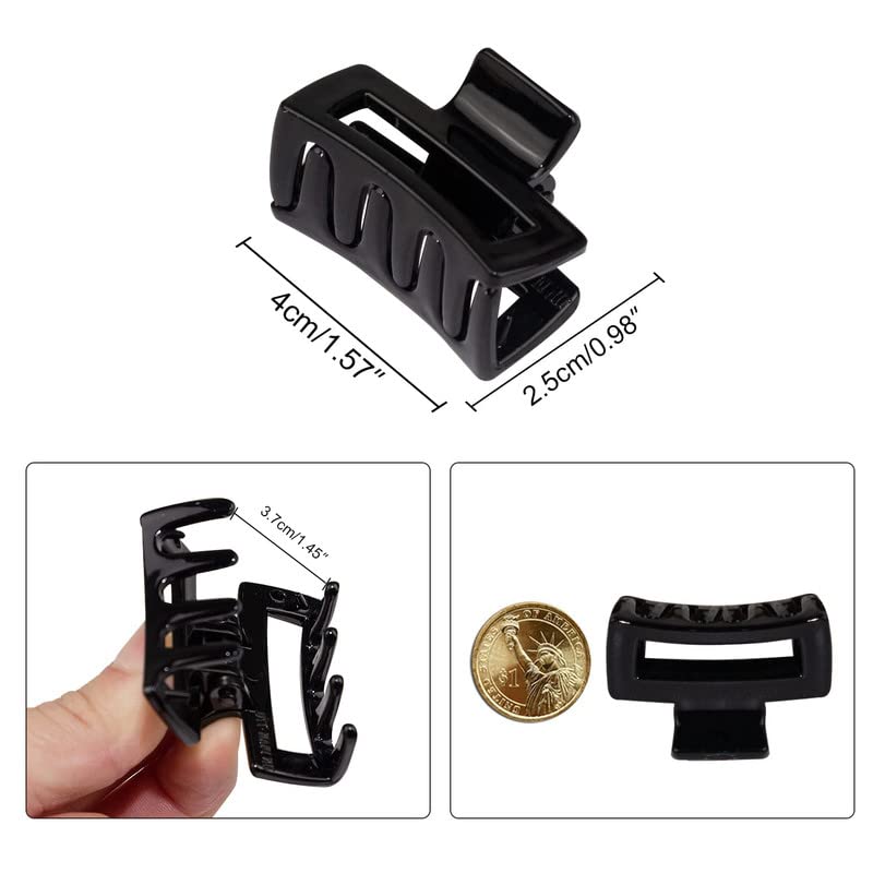 FAMEZA 6 Small Claw Hair Clips for Women Girls, Tiny Hair Claw Clips for Thin/Medium Thick Hair, 1.5 Inch Mini Hair Jaw Clips Matte Rectangle Nonslip Clip with Gift Box (Black & clear) - Image 2