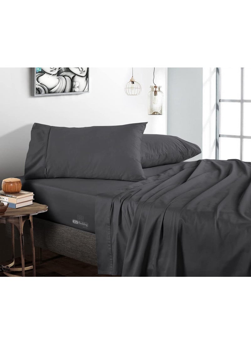 SGI bedding SGI Flat Bedsheet Size Queen Dark Grey Solid 600 Thread Count 100 Egyptian Cotton Soft Comfortable Durable Bedsheet 