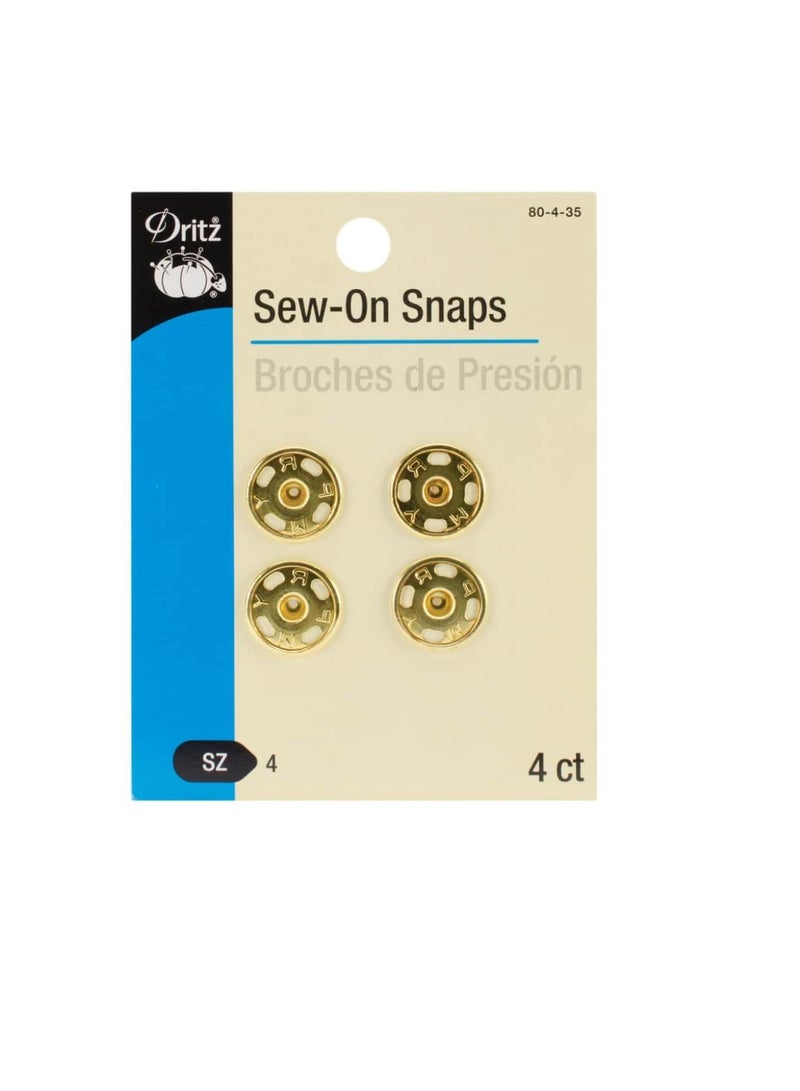 Dritz Sew-On Snaps Gold Size 4 4pcs - Image 1