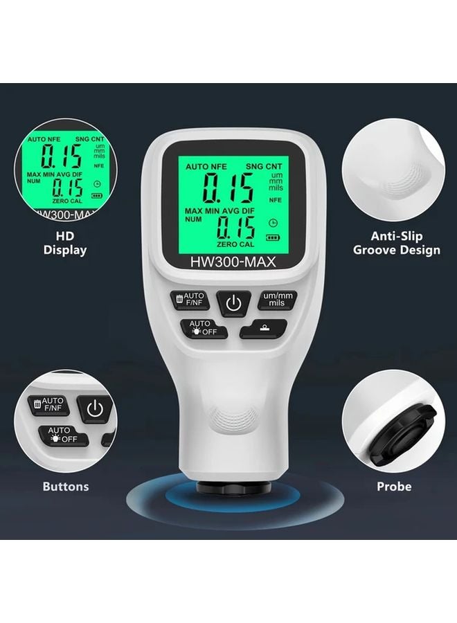 White HW300 MAX Coating Thickness Gauge 0 2000UM Automotive Paint Film Tester DFT Meter - Image 1