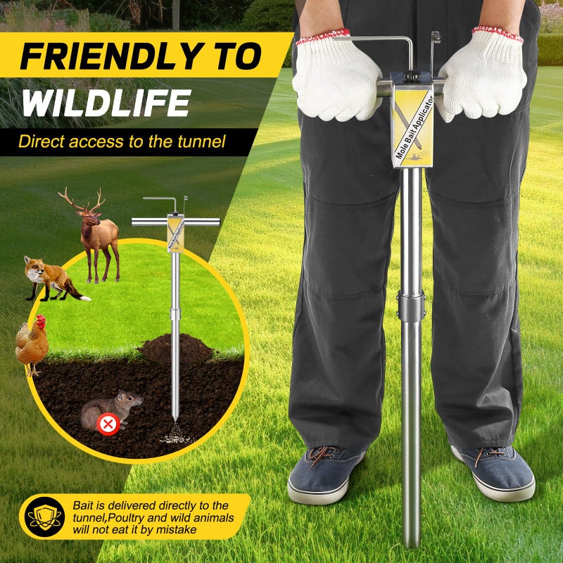 DACK Gopher & Mole Bait Applicator, Stainless Steel Gopher/Mole/Vole Killer, Durable and Removable Gardening Pest Control Tool for Yard, Upgraded Non-Clogging Bait Outlet(Not Include Bait) - Image 2
