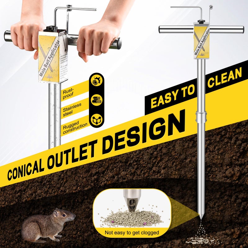 DACK Gopher & Mole Bait Applicator, Stainless Steel Gopher/Mole/Vole Killer, Durable and Removable Gardening Pest Control Tool for Yard, Upgraded Non-Clogging Bait Outlet(Not Include Bait) - Image 3