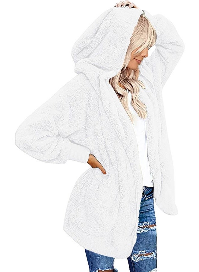 CHICGAL Women's Fuzzy Sweaters Jacket Coat Open Front Hooded Fleece Cardigan Outwear with Pockets (White, 2XL), White, XXL - Image 1