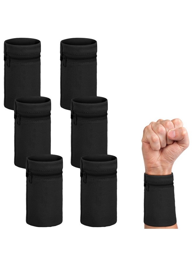 Honoson 6 Pieces Wrist Wallet Pocket Wrist Zipper Pouch For Women Men Running Walking Hiking Jogging Sweatbands Phone Coin Keys Storage (Black) - Image 2