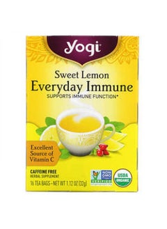 Yogi Tea, Sweet Lemon Everyday Immune, Caffeine Free, 16 Tea Bags, 1.12 oz (32 g) Each