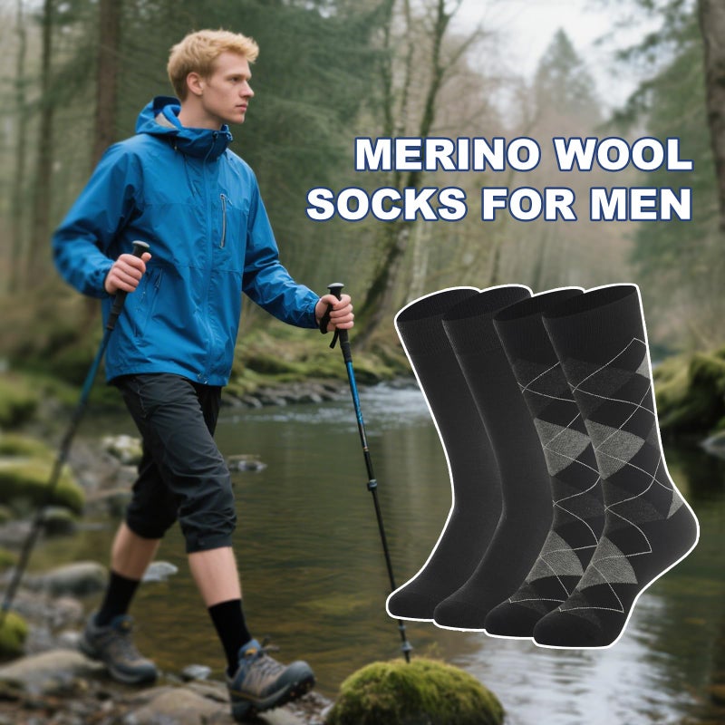 BISOUSOX Thin Merino Wool Boot Socks for Men, Warm Black Winter Dress Crew Calf Long Thermal Hiking Sock Mens Size 9-12 - Image 5