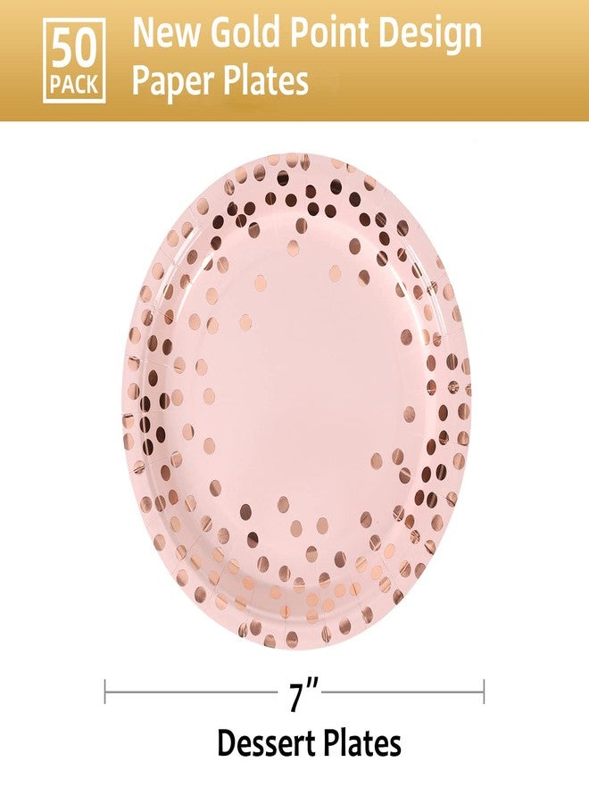CENLBJ Pink & Rose Gold Dots Party Paper Plates, 50 PCS Disposable Party Supplies Dessert Paper Plates for Birthday Wedding Bridal Shower Supplies (7 inches) - Image 2