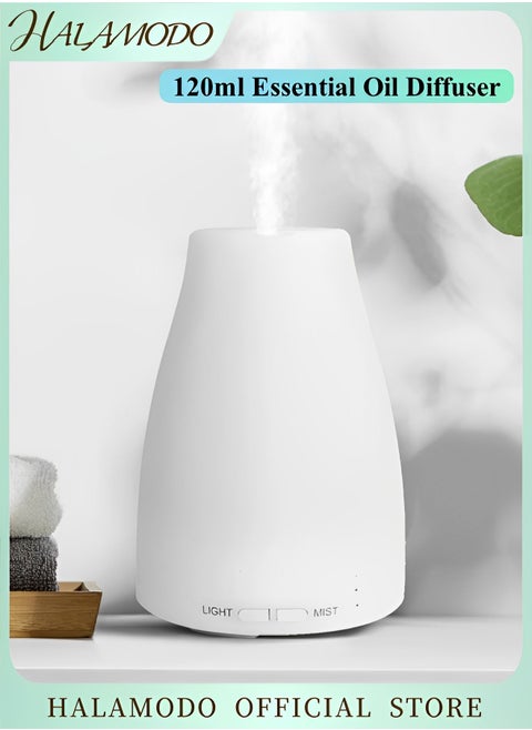 120ml Essential Oil Diffuser Premium 5-in-1 Diffusers for Home Scent Aromatherapy Diffuser Air Desk Humidifier for Bedroom Large Room Office 7 Color LED 2 Mist Mode Waterless Auto Off