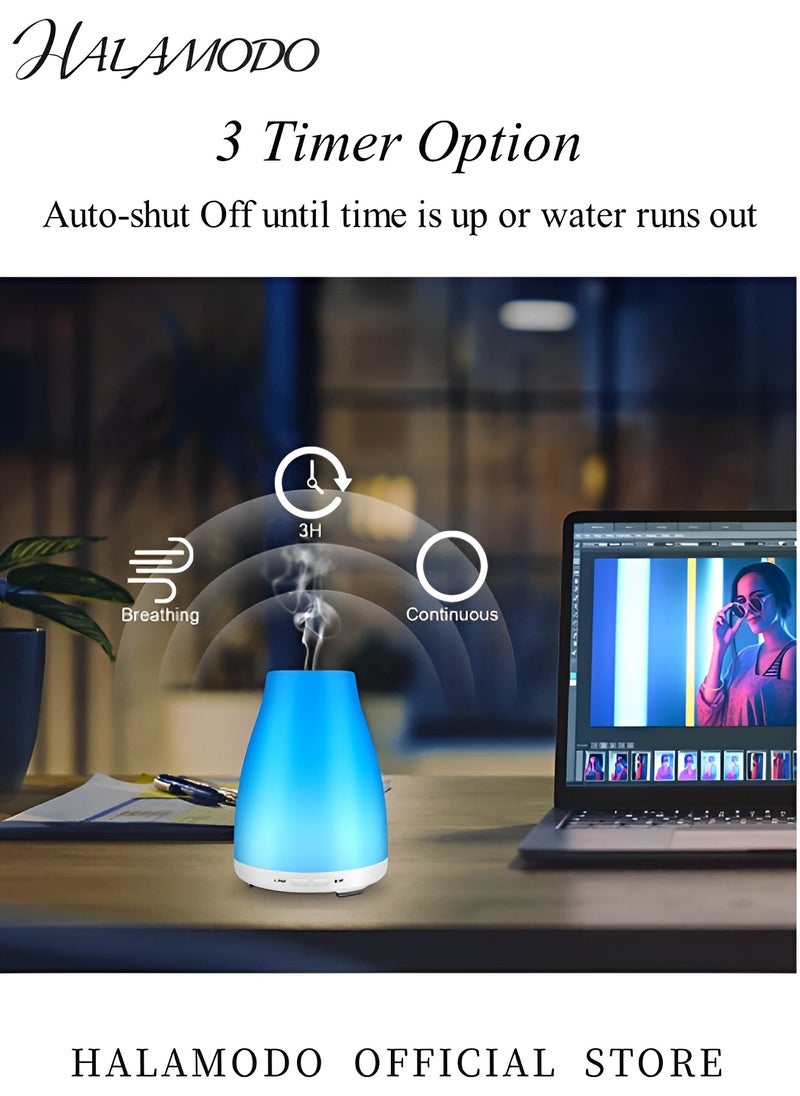 HALAMODO 120ml Essential Oil Diffuser Premium 5-in-1 Diffusers for Home Scent Aromatherapy Diffuser Air Desk Humidifier for Bedroom Large Room Office 7 Color LED 2 Mist Mode Waterless Auto Off  - Image 3