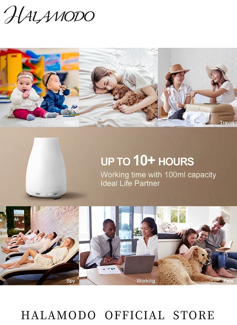 HALAMODO - 120ml Essential Oil Diffuser Premium 5-in-1 Diffusers for Home Scent Aromatherapy Diffuser Air Desk Humidifier for Bedroom Large Room Office 7 Color LED 2 Mist Mode Waterless Auto Off - Image 1