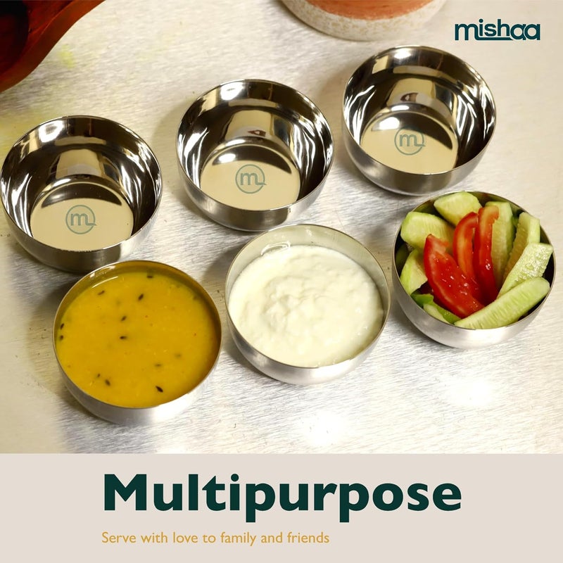 Mishaa Apple Shape Stainless Steel Katori Set of 6 pcs 220ml Each Multipurpose Steel Bowl Set for Kitchen Ideal for Serving Bowl Microwave Safe Bowls for Daily Lifestyle Kitchen Items Silver - Image 3