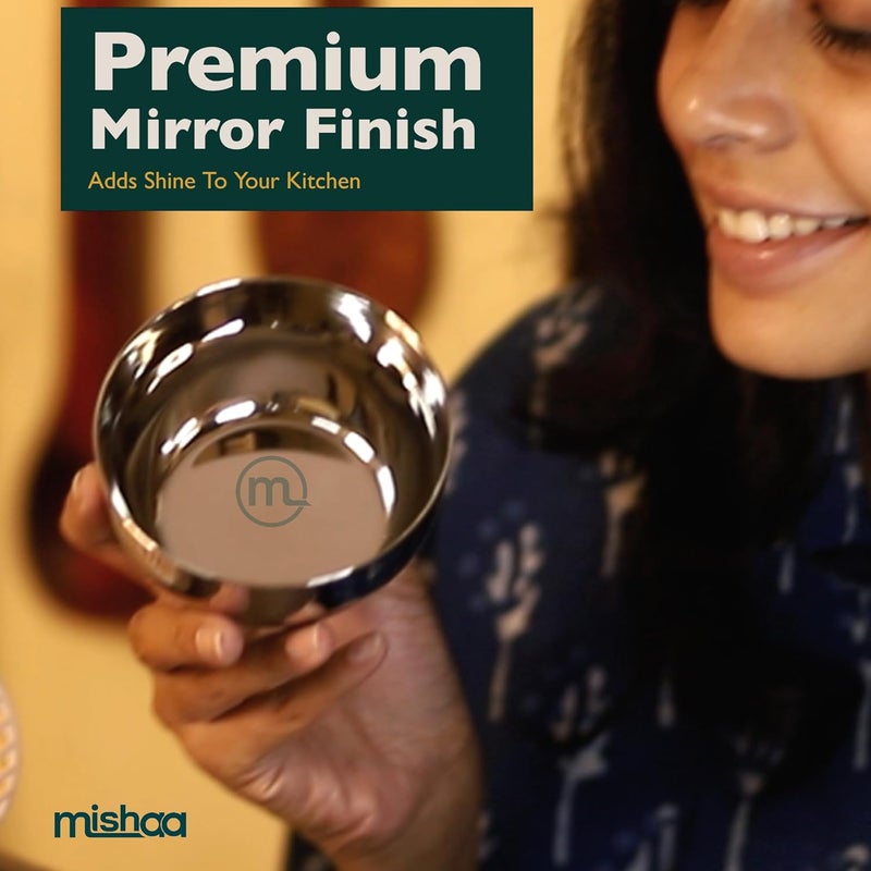 Mishaa Apple Shape Stainless Steel Katori Set of 6 pcs 220ml Each Multipurpose Steel Bowl Set for Kitchen Ideal for Serving Bowl Microwave Safe Bowls for Daily Lifestyle Kitchen Items Silver - Image 5