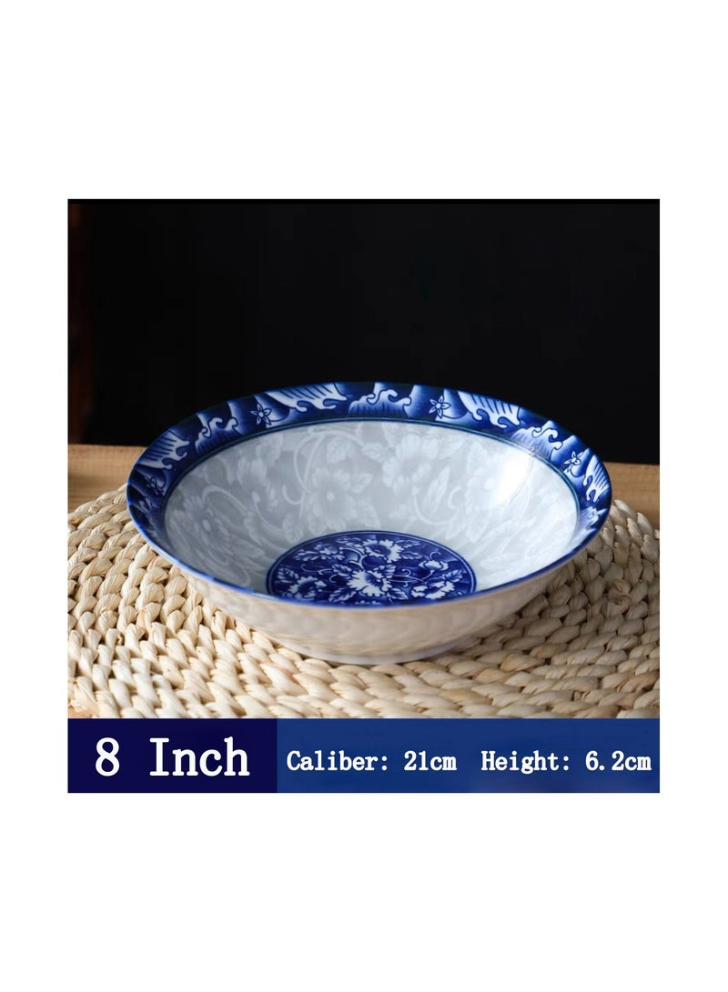 4-Pieces/Set 8 Inch China Blue and White Ceramic Bowl,Creative Floral Pattern Bowl,Household In-Glaze Color Dinnerware Set Included - Image 3