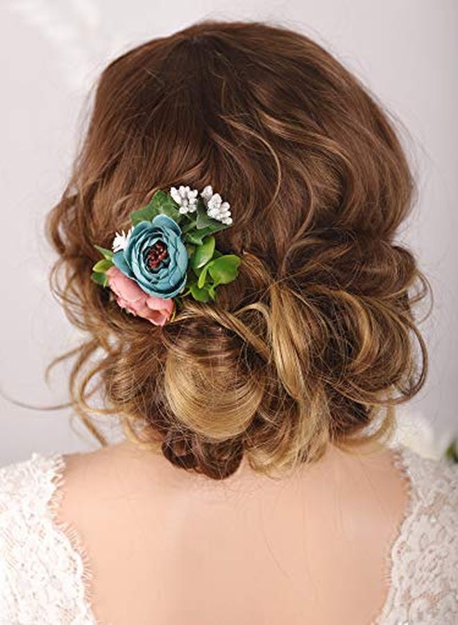 Kercisbeauty Dusty Blue Floral Hair Comb Wedding Bridal Headpiece Girl Prom Hair Accessories Garden Wedding Hair Dress - Image 3