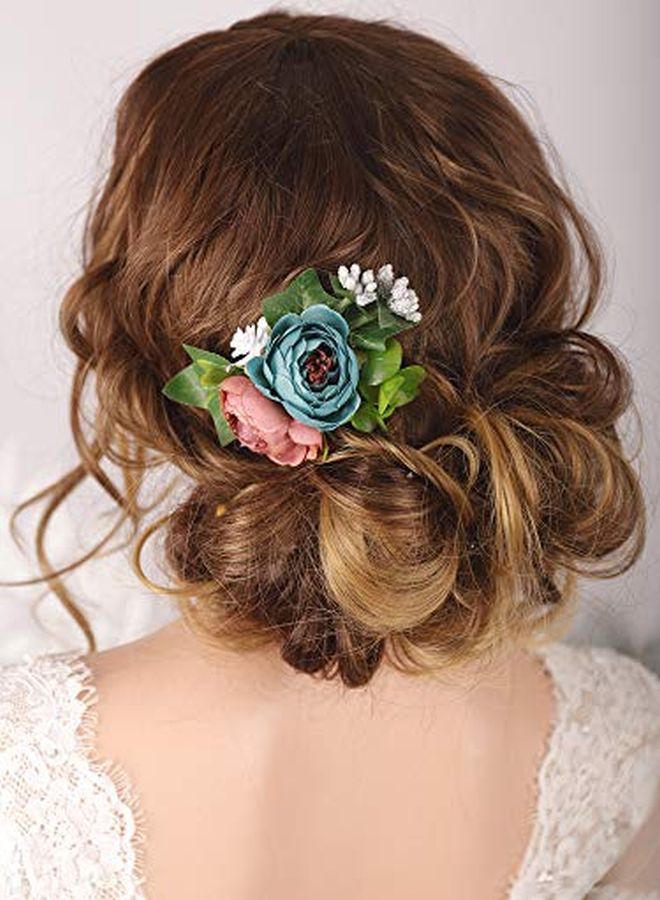 Kercisbeauty Dusty Blue Floral Hair Comb Wedding Bridal Headpiece Girl Prom Hair Accessories Garden Wedding Hair Dress - Image 1
