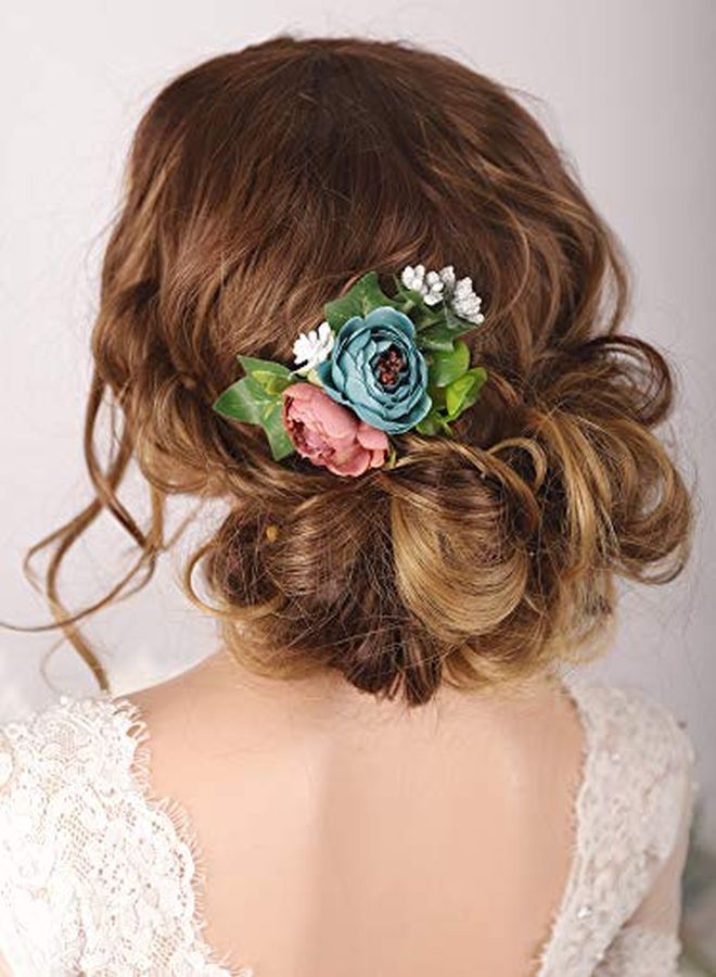 Kercisbeauty Dusty Blue Floral Hair Comb Wedding Bridal Headpiece Girl Prom Hair Accessories Garden Wedding Hair Dress - Image 2