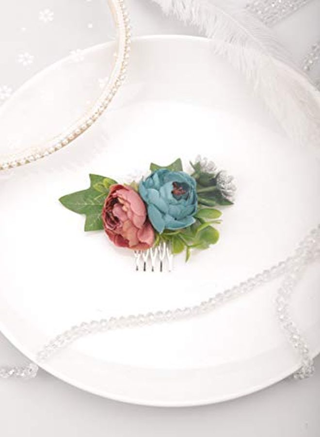 Kercisbeauty Dusty Blue Floral Hair Comb Wedding Bridal Headpiece Girl Prom Hair Accessories Garden Wedding Hair Dress - Image 4