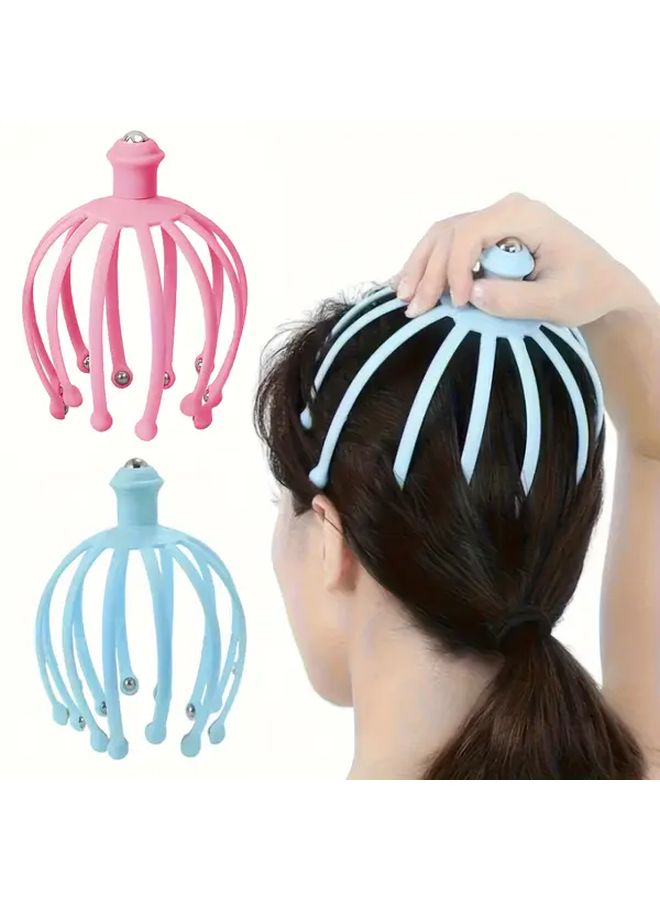 Octopus Scalp Massager Blue Pink 12 Claw Stress Relief Head Neck Massage Tool - Image 1
