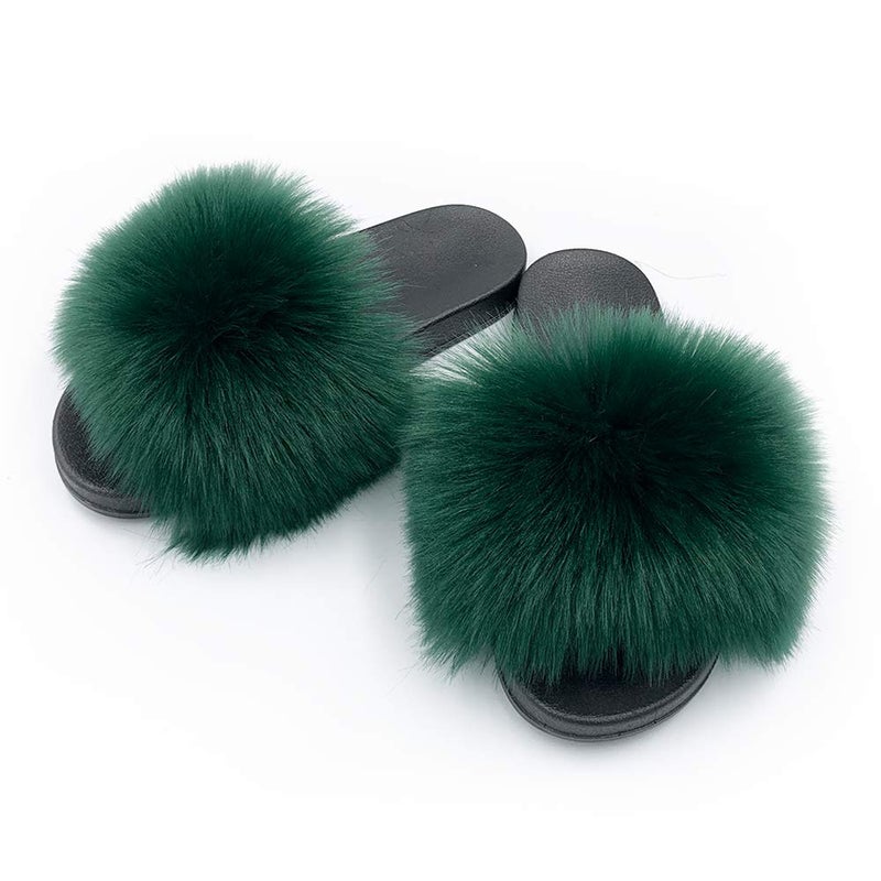 AuapTavw Women's Faux Fur Slides Slippers Fluffy Fuzzy Sandals Open Toe Furry Slide Flip Flop Indoor Outdoor - Image 4