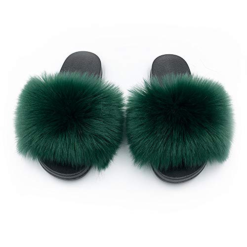 AuapTavw Women's Faux Fur Slides Slippers Fluffy Fuzzy Sandals Open Toe Furry Slide Flip Flop Indoor Outdoor - Image 2