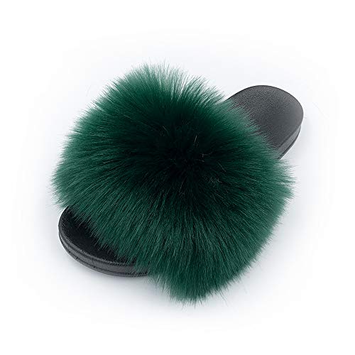 AuapTavw Women's Faux Fur Slides Slippers Fluffy Fuzzy Sandals Open Toe Furry Slide Flip Flop Indoor Outdoor - Image 3
