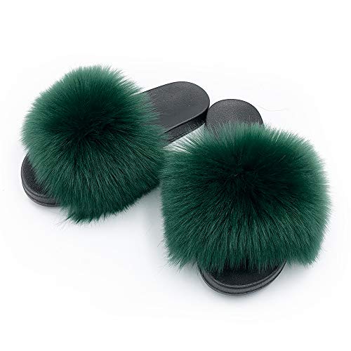 AuapTavw Women's Faux Fur Slides Slippers Fluffy Fuzzy Sandals Open Toe Furry Slide Flip Flop Indoor Outdoor - Image 1