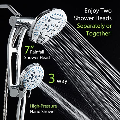 Hotel Spa AquaCare As-Seen-On-TV High Pressure Handheld/Rain 80-mode 3-way Shower Head Combo with Adjustable Arm - Anti-clog Nozzles, Tub & Pet Power Wash, 6 ft. Hose, All Chrome Finish - Image 2