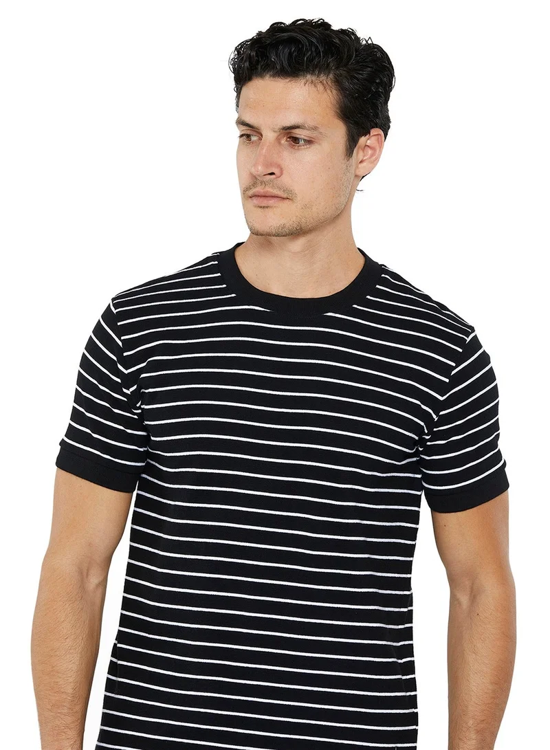 NAUTICA black Striped Regular Fit Premium Cotton Crew Neck T-shirt for Men | Best Price UAE