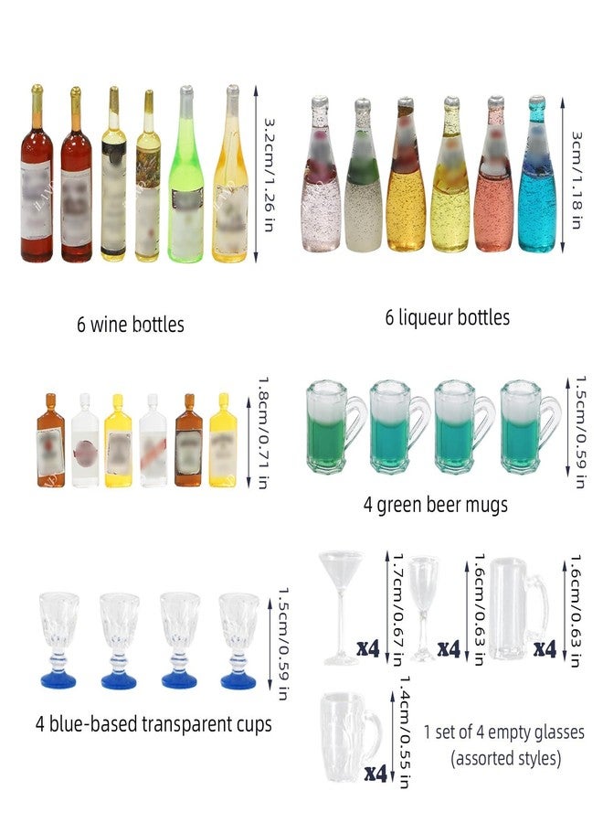 iLAND 1/12 Scale Accessories Mini Wine Bottles Glasses 42pcs Set Dollhouse Miniatures Bar Champagne Cocktail for Action Figure Accessories Mini Cake Toppers Cute Dollhouse Food - Image 2