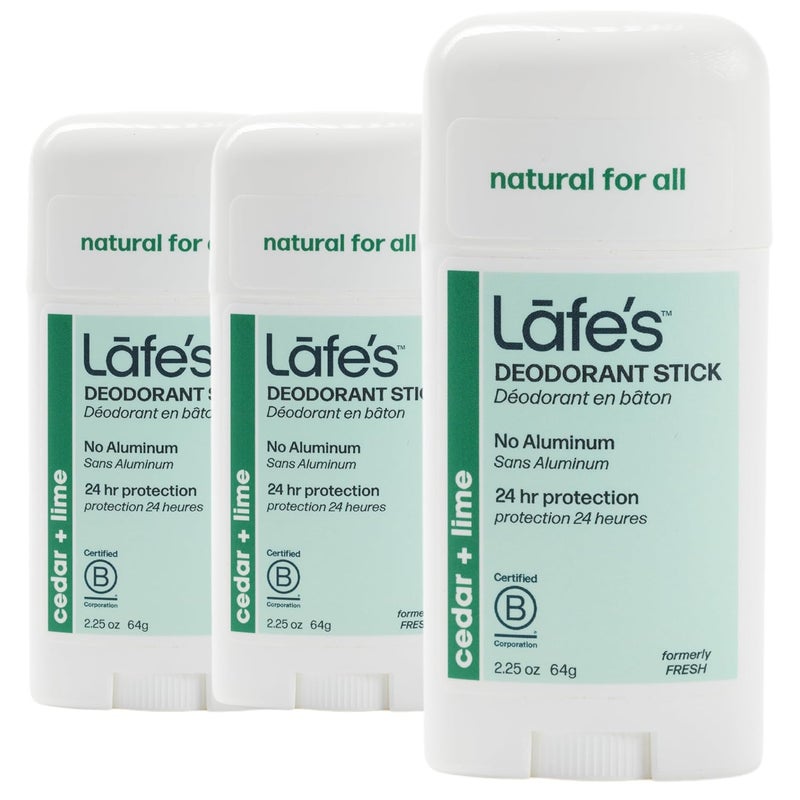 Lafe's Natural Deodorant | 2.25oz Aluminum Free Natural Deodorant Stick for Women & Men | Paraben Free & Baking Soda Free with 24-Hour Protection (Cedar & Lime 2.25 Ounce (3-Pack))