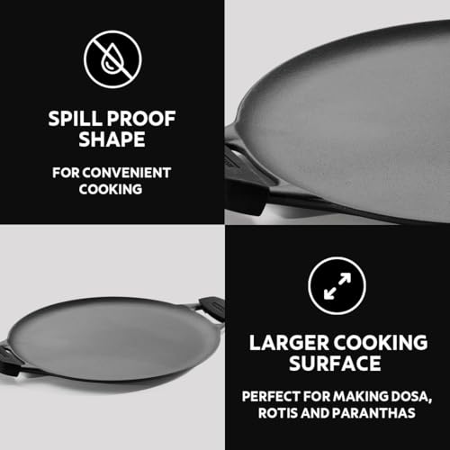 TRAMONTINA TITANEX 30cm Cast Iron Dosa Tawa | Pre-Seasoned Flat Tawa with Raised Edges | Dual Side Handles | Gas & Induction Compatible | for Dosa, Uttapam, Paratha. - Image 5
