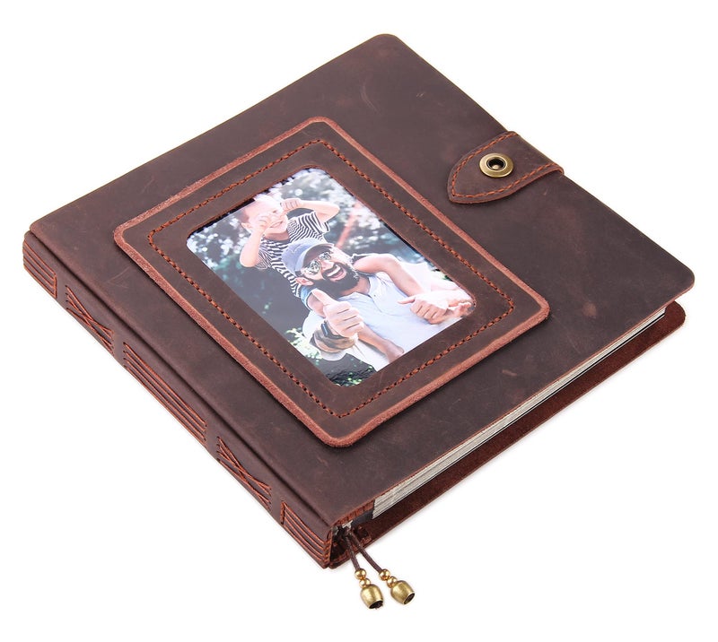 Robrasim Leather photo Album Self Adhesive Pages  Handamde Leather Scrapbook Photo Album  Wedding Family Album  Holds 3x5  4x6  5x7  6x8 Photos - Coffee - Image 1