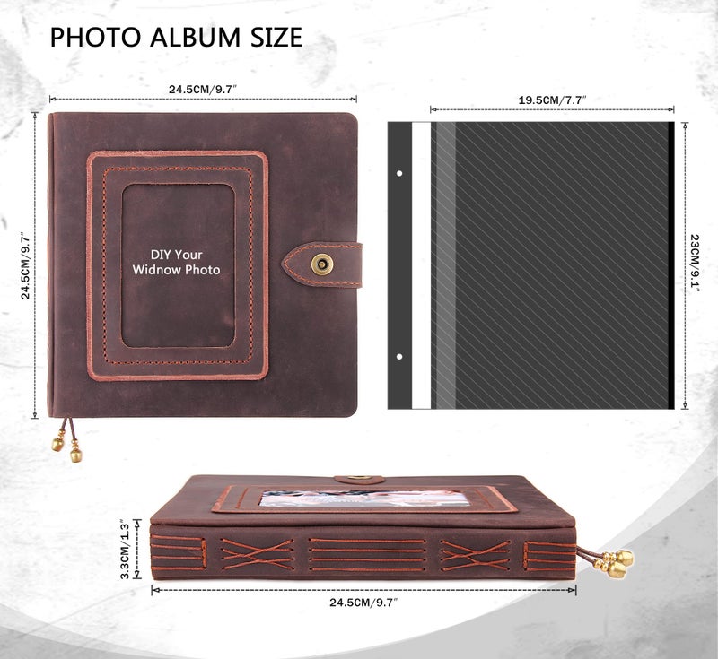 Robrasim Leather photo Album Self Adhesive Pages  Handamde Leather Scrapbook Photo Album  Wedding Family Album  Holds 3x5  4x6  5x7  6x8 Photos - Coffee - Image 3