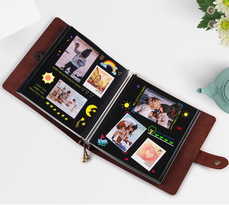Robrasim Leather photo Album Self Adhesive Pages  Handamde Leather Scrapbook Photo Album  Wedding Family Album  Holds 3x5  4x6  5x7  6x8 Photos - Coffee - Image 2