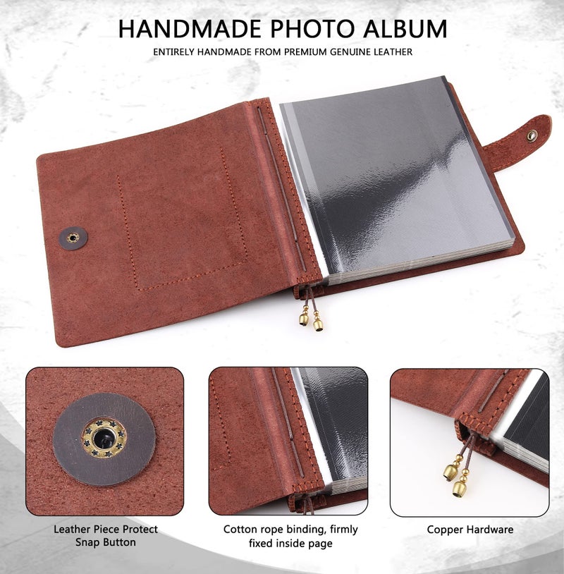 Robrasim Leather photo Album Self Adhesive Pages  Handamde Leather Scrapbook Photo Album  Wedding Family Album  Holds 3x5  4x6  5x7  6x8 Photos - Coffee - Image 4