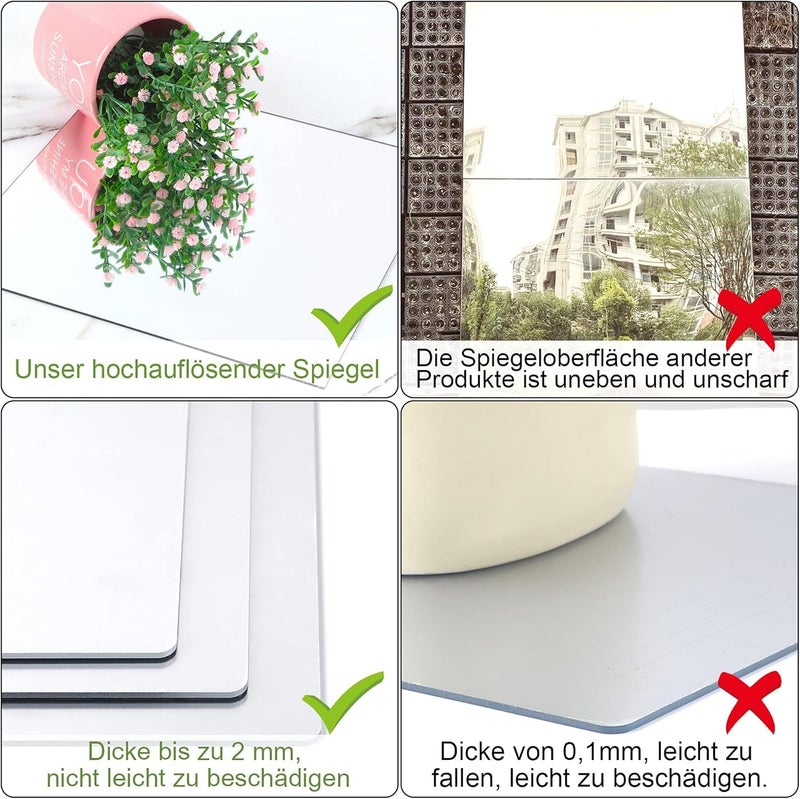 TPGP Augshy Pack of 4 Self-Adhesive Tile Mirrors, 26 x 26 cm, DIY Acrylic Wall Decoration - Image 3