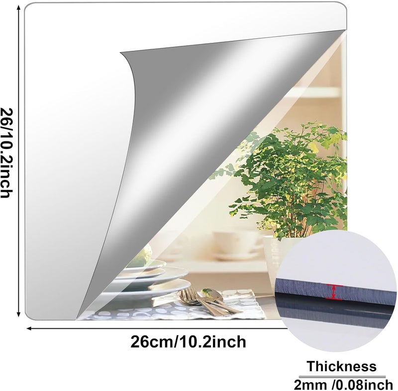 TPGP Augshy Pack of 4 Self-Adhesive Tile Mirrors, 26 x 26 cm, DIY Acrylic Wall Decoration - Image 2