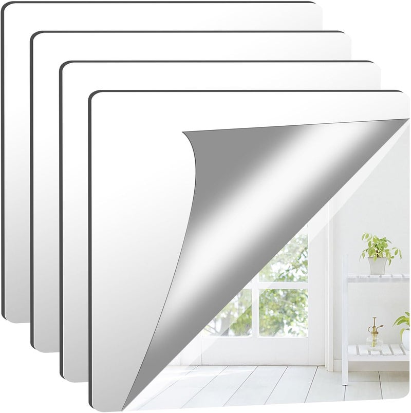 TPGP Augshy Pack of 4 Self-Adhesive Tile Mirrors, 26 x 26 cm, DIY Acrylic Wall Decoration - Image 1
