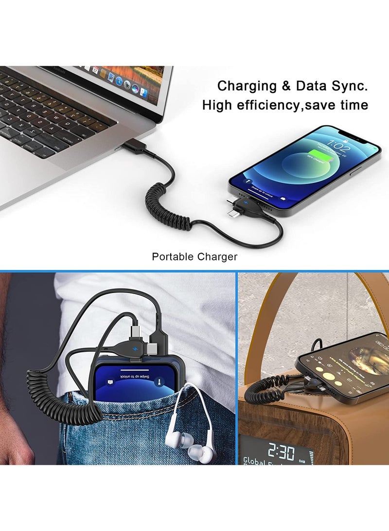 3 in 1 Coiled Lightning Cable for Car, Coil for iPhone Charger Cable, USB Cable Fast Charger for Lightning/Type-C/Micro USB for iPhone iOS Android Tablets PC