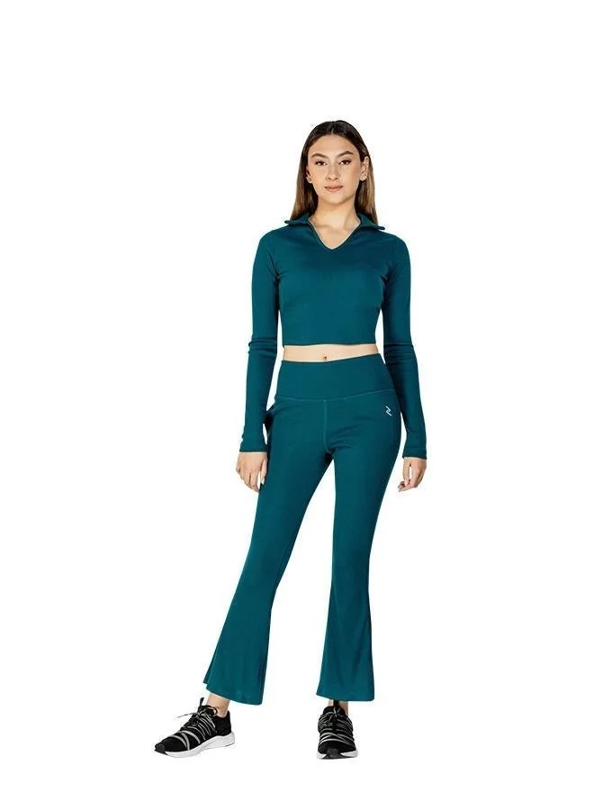 ZAECY Women's Full Sleeve Collared Crop Top