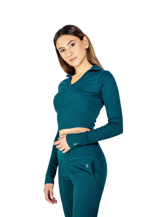 زيسي بلوزة نسائية قصيرة بأكمام كاملة وياقة - Image 1