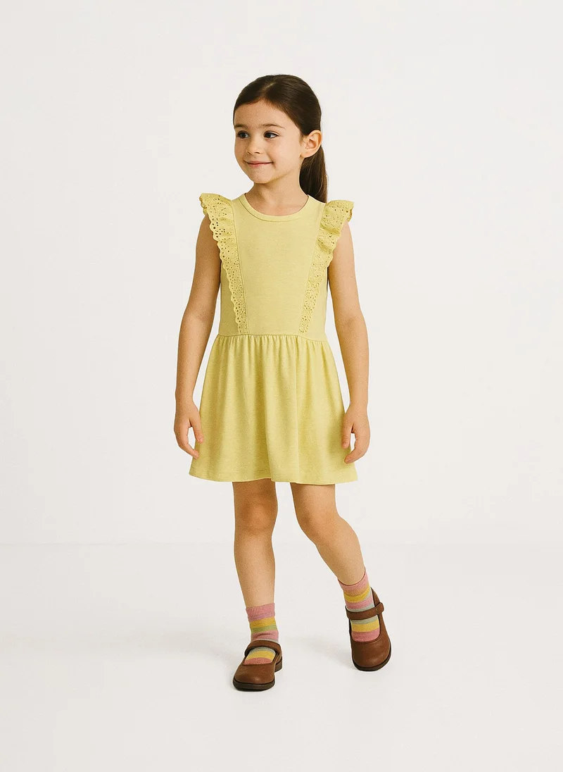 MINOTI Girls Sleeveless Dress with Broderie Ruffle