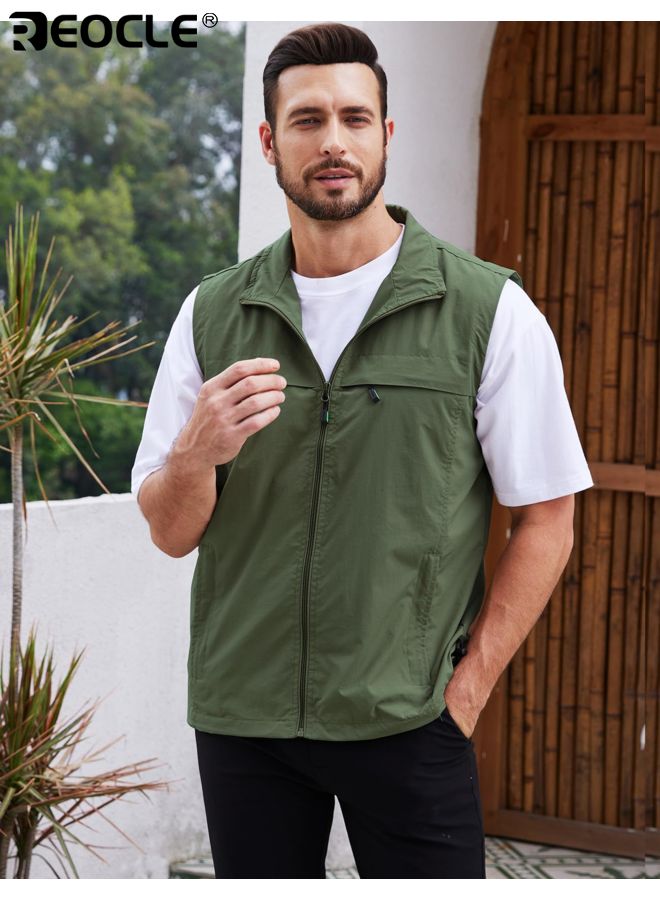 REOCLE Men's Lightweight Utility Vest with Multi-Pocket Design and Durable Construction Outdoor Cargo Vest with Versatile Storage for Hiking Fishing Camping Adventures - Image 3