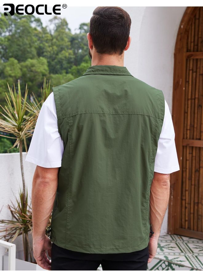 REOCLE Men's Lightweight Utility Vest with Multi-Pocket Design and Durable Construction Outdoor Cargo Vest with Versatile Storage for Hiking Fishing Camping Adventures - Image 4