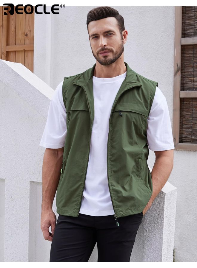 REOCLE Men's Lightweight Utility Vest with Multi-Pocket Design and Durable Construction Outdoor Cargo Vest with Versatile Storage for Hiking Fishing Camping Adventures - Image 2
