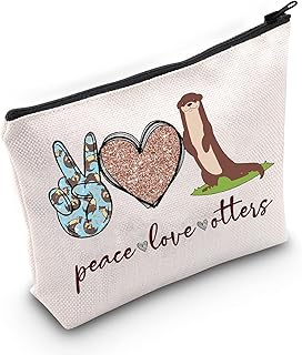 LEVLO Funny Otter Cosmetic Make up Bag Animal Lover Gift Peace Love Otters Makeup Zipper Pouch Bag Otters Lover Gift - Image 1