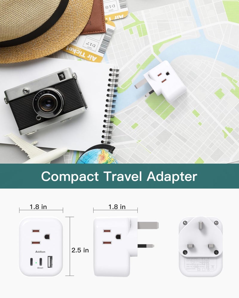 Addtam US to UK Plug Adapter 3 Pack, Addtam Type G Travel Plug with 3 Outlets 3 USB Ports(2 USB C), UK Power Adaptor for USA to England London British Ireland Scotland Dubai Hong Kong Kenya - Image 5
