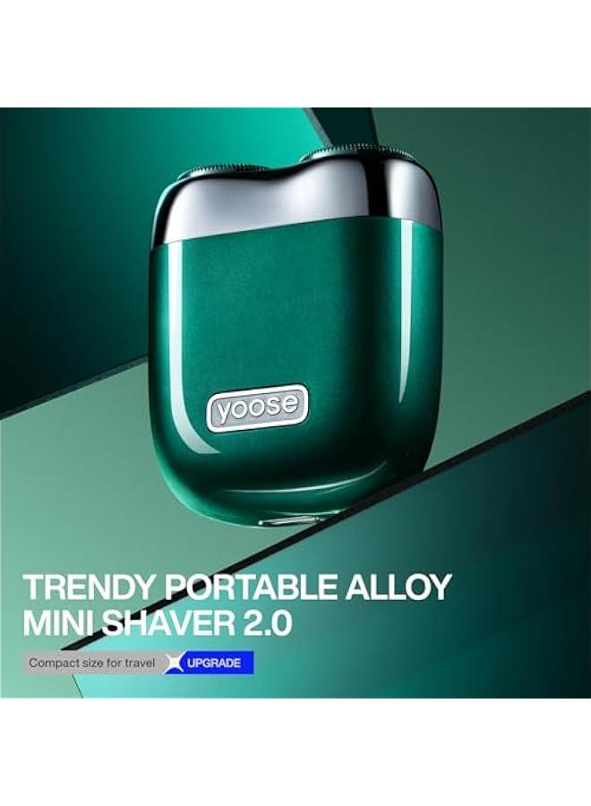 يوز ماكينة حلاقة كهربائية صغيرة محمولة من خليط معدني للسفر من يوس، ماكينة حلاقة لاسلكية قابلة لاعادة الشحن بمنفذ USB-C للرجال، حلاقة جافة، مقاومة للماء بدرجة IPX7، راس قابل للفصل، سهلة التنظيف، اخضر - Image 2