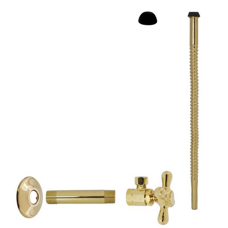 Westbrass D103K12X01 12 IPS x 38 OD x 12 Corrugated Riser Supply Line Kit with Cross Handle Angle Supply Shut Off Valve for Faucet and Toilet Polished Brass - Image 2