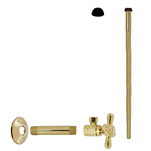 Westbrass D103K12X01 12 IPS x 38 OD x 12 Corrugated Riser Supply Line Kit with Cross Handle Angle Supply Shut Off Valve for Faucet and Toilet Polished Brass - Image 1